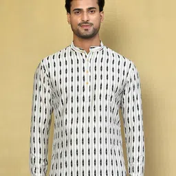 Arihant Rai Sinha Geometric Printed Band Collar Cotton Straight Short Kurta-image-73