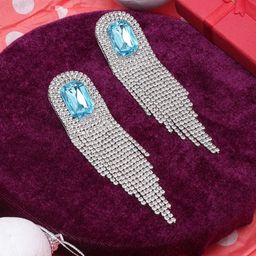 StyleCast Silver-Plated Rhinestone Studded Contemporary Drop Earrings-image-42