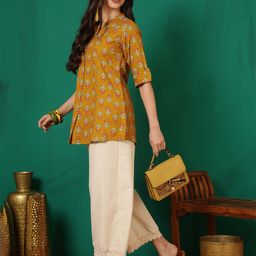 Sangria Women Floral Printed Mandarin Collar Neck Shirt Style Top-image-41