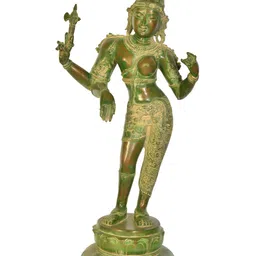 Exotic India Green & Brown Religious Ardhanarishvara Idol Showpiece-image-64