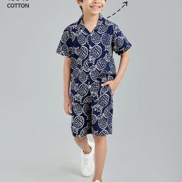 Hopscotch Boys Navy Blue Pure Cotton Printed Clothing Set-picture-1