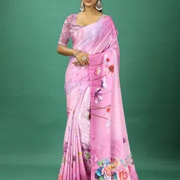 A.V.M. SILK MILLS Floral Printed Pure Crepe Saree-image-80