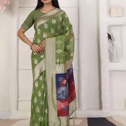 Astita Floral Woven Design Zari Saree With Unstitched Blouse-picture-9