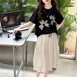 LULU & SKY Girls Floral Applique T-shirt With Polka Dots Skirt-image-28