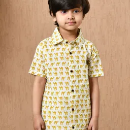 MoMaa Boys Comfort Relaxed Fit Spread Collar Conversational Printed Cotton Casual Shirt-77