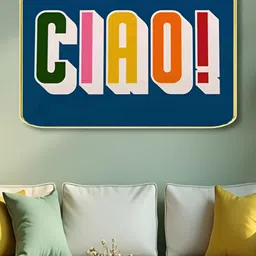 Livin'luxe Blue & Yellow Ciao Printed Wooden Wall Painting-image-61