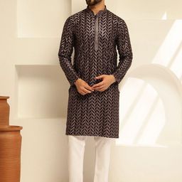 SOJANYA Men Embroidered Regular Sequinned Pure Cotton Kurta with Pyjamas-picture-24