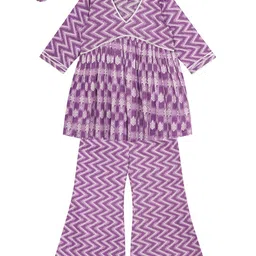 Budding Bees Girls Chevron Empire Gotta Patti Pure Cotton Kurta With Palazzos & Scrunchie-picture-50