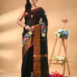 WoodenTant Floral Embroidered Silk Cotton Saree With Unstiched Blouse Piece-image-26