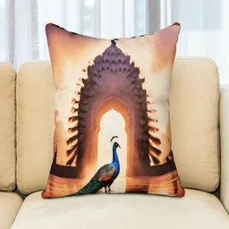 BED-SHEET.COM Orange 5 Pieces Peacock Digital Printed Jute Cotton Square Cushion Covers-image-93