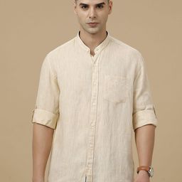 Linen Club Contemporary Slim Fit Mandarin Collar Pure Linen Casual Shirt-image-36