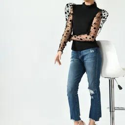 Brainbees Women Semi Sheer Puff Sleeve Fitted Top-image-28