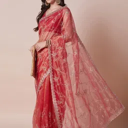 House of Pataudi Floral Embellished Sequinned Saree-picture-52