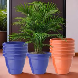 Kuber Industries Set Of 10 Blue & Orange-Coloured Planter With Pot-27