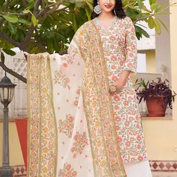 SZN Floral Printed V-Neck Straight Kurta With Trousers And Dupatta-picture-24
