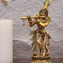 Aura Gold-Toned Krishna Religious Idol Showpiece-image-82