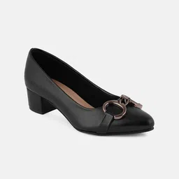 DressBerry Embellished PU Block Mules with Buckles-37