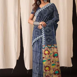 BerMondsey Bandhani Printed Pure Cotton Block Print Saree-picture-26