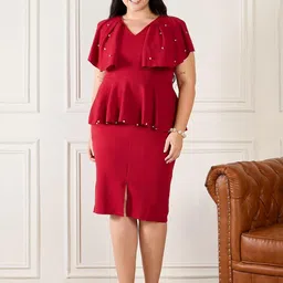 Orchid Blues Cape Sleeve Bodycon Midi Dress-image-47