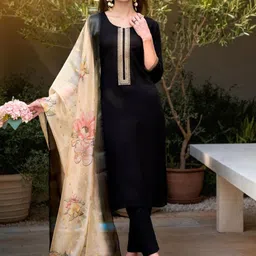 SZN Women Geometric Embroidered Straight Kurta with Trousers & Dupatta-49