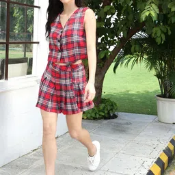 StyleCast X SERA Checked Pure Cotton Waistcoat & Mini Skirt Co-Ords-image-20