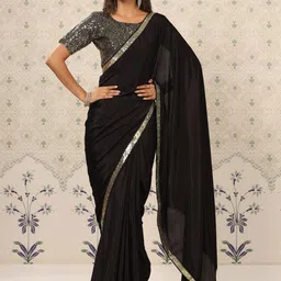 Ode by House of Pataudi Zari Pure Crepe Saree-image-78
