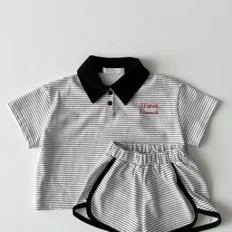 LULU & SKY Unisex Kids Striped T-shirt with Shorts-picture-11