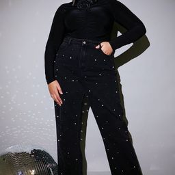 Wear Your Words Women Wide Leg High-Rise Slash Knee Embellished Jeans-image-56