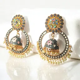 M55 Artificial Stones Studded And Beaded Circular Shaped Drop Earrings image 4