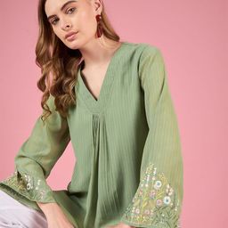 DressBerry Women Self Design V-Neck Top-picture-23