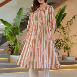 Indo Era Floral Printed A-Line Pure Cotton Kurta With Trousers-49