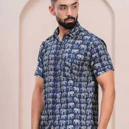 JAHIDA COMFORT WITH STYLE Comfort Printed Short Sleeves Cotton Shirt-picture-4