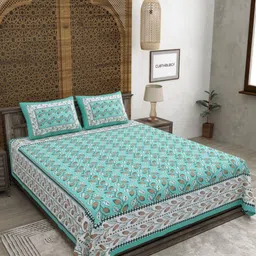 CLOTHOLOGY Sea Green & White Printed Pure Cotton 180 TC King Bedsheet Set 2.75m x 2.25m-picture-33