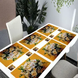 REVEXO 6Pc Yellow & White Printed Rectangle Costers & Table Placemats-24