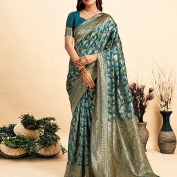 Embellished, Woven, Self Design Banarasi Silk Blend, Jacquard Saree-image-51