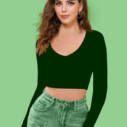 Dream Beauty Fashion Solid Scoop Neck Fitted Crop Top-image-96