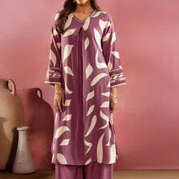 Sangria Abstract Printed V Neck A Line Kurta & Palazzos-picture-24