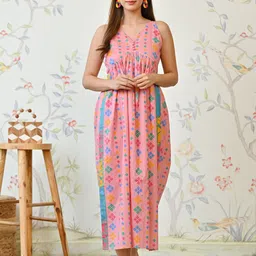 Rustorange Women Floral Printed V-Neck Cotton Maxi Dress-image-41