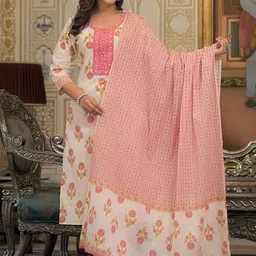 AARDRAA Women Floral Printed Regular Pure Cotton Kurta & Trousers With Dupatta-image-2
