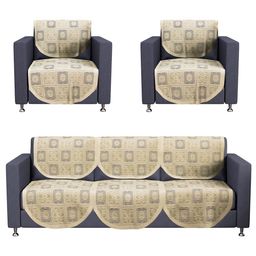 Kuber Industries Cream-Coloured Set of 10 Self Design Cotton 5 Seater Sofa Covers image 4