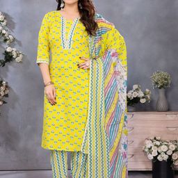 Banwaree Floral Printed Notch-Neck Straight Kurta With Trousers & Dupatta-picture-21
