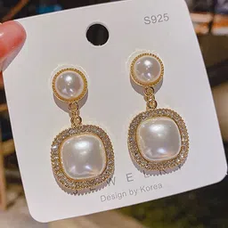 Celestique Korean Gold Plated Pearls Contemporary Drop Earrings-49