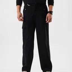 Snitch Men Black Mid-Rise Relaxed Fit Cargo Trousers-image-77