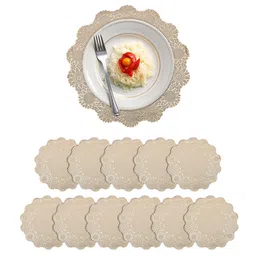 Kuber Industries Gold Toned & Off White 12 Pieces Textured Round Table Placemats-5