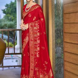 SANGAM PRINTS Woven Design Zari Silk Blend Tussar Saree-image-1