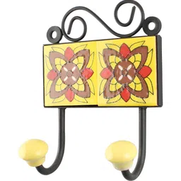 IndianShelf Yellow & Red Printed Ceramic Wall Hook-18