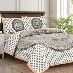 BED-SHEET.COM White & Grey Ethnic Printed 144 TC Cotton King Bedsheet Set 2.54 m x 2.74 m-16