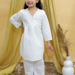 The Mom Store Girls Geometric Woven Design Empire A-Line Kurta With Trousers-picture-57