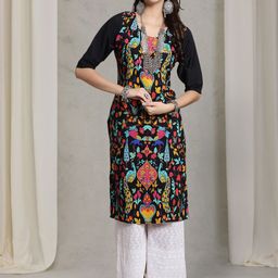 7Threads Women Ethnic Motifs Printed Thread Work Floral Crepe Kurta-image-93