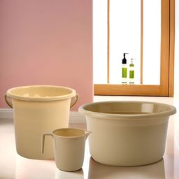 RUBOXA Beige 3 piece Solid Plastic Bath Accessories Set-image-47